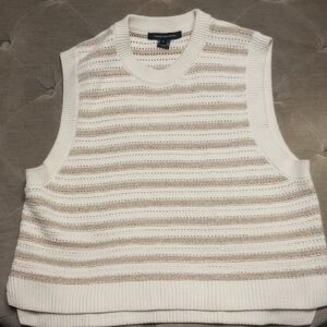 Women's Cream and Brown Striped Sweater Vest